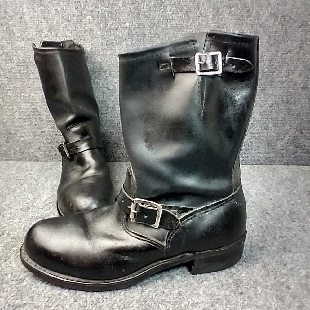 Vtg. Texas Steer Engineer Boots Mens 10.5 Black Leather Biker Steel Toe Made USA